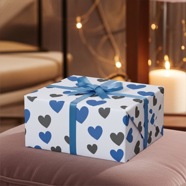 Papier Cadeau Coeurs dorants mignons - Bleu et Gris Toutes les o (Créateur téléchargé)