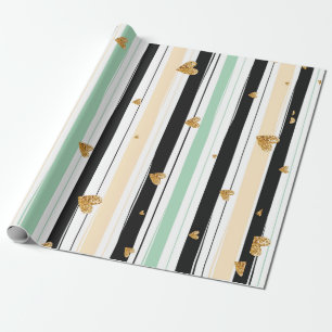 Papier Cadeau Cœurs dorés motif rayures coloré fait-main