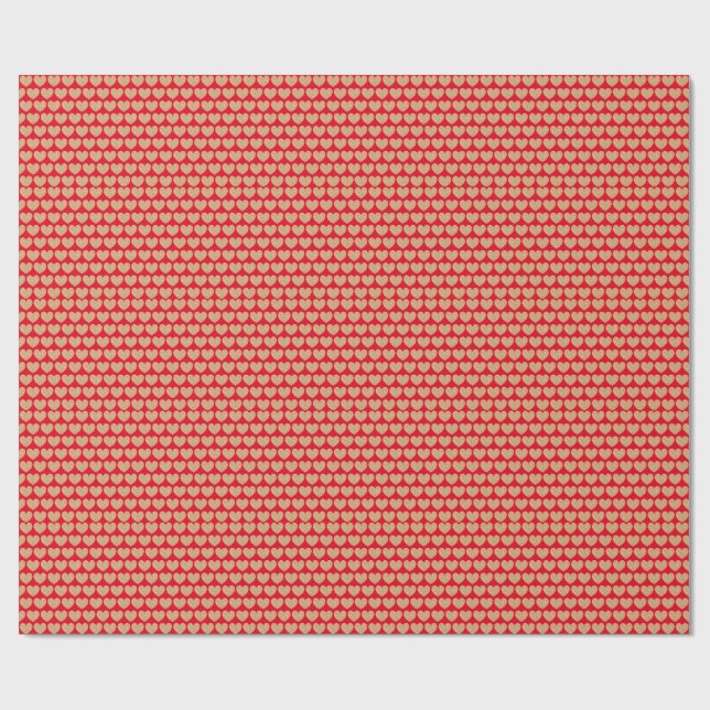 Papier Cadeau Cœurs dorés sur fond rouge (Plat)