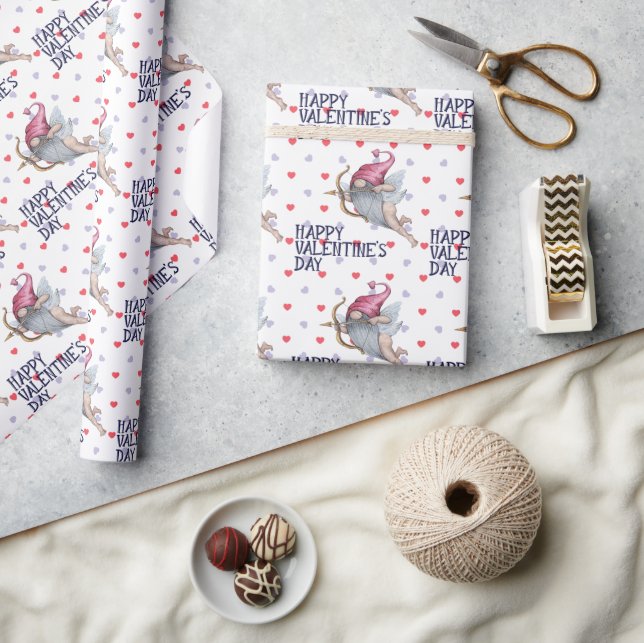 Papier Cadeau Coeurs Drôle Valentine Cupid Gnome Motif (Artisanat)