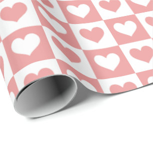 Papier Cadeau Coeurs en damier rose Motif Saint Valentin