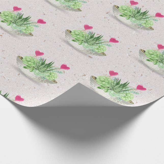 Papier Cadeau Coeurs en Plante Succulent sur Terrazzo (Coin)