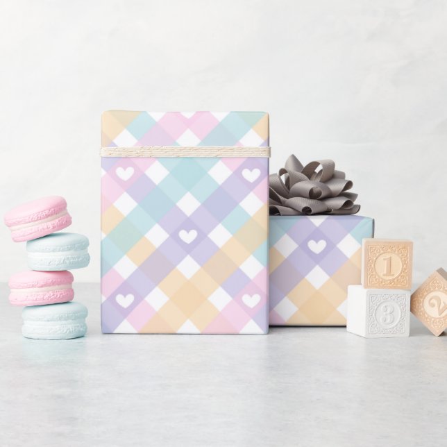 Papier Cadeau Coeurs En vichy Plaids (Baby Shower)