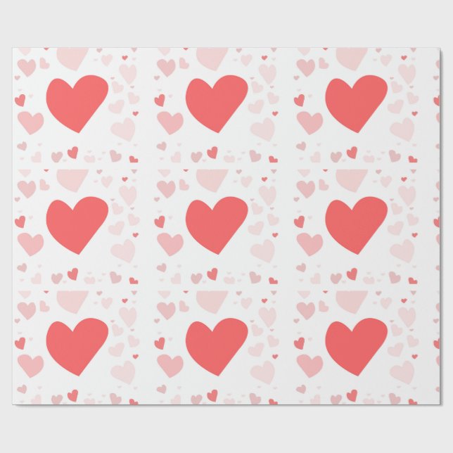 Papier Cadeau Cœurs éparpillés corail et rose  (Plat)