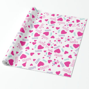 Papier Cadeau Coeurs et Amour roses mignons - motif romantique