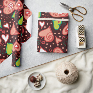 Papier Cadeau Coeurs et fleurs