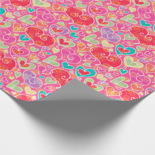 Papier Cadeau Coeurs et fleurs de Saint-Valentin