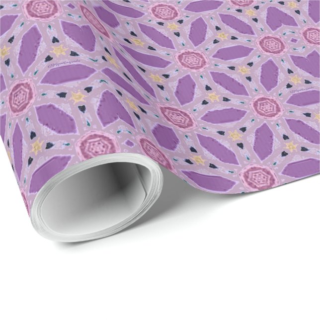 Papier Cadeau Coeurs et fleurs Motif (violet) (Coin rond)