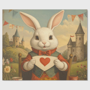 Papier Cadeau Cœurs Fantaisistes de Lapin Blanc Enchantant le Pa