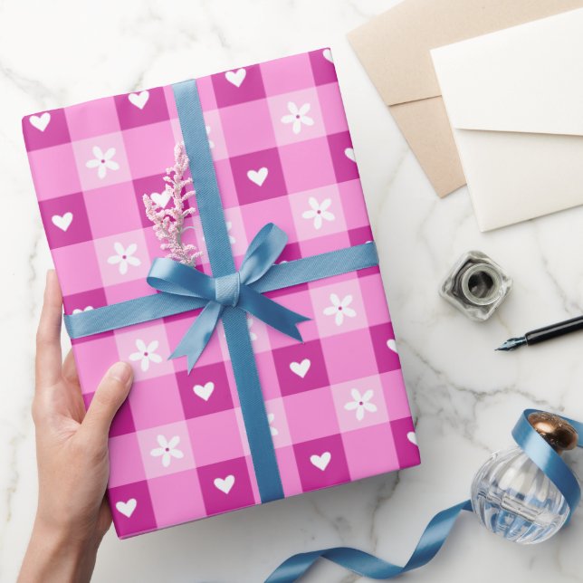 Papier Cadeau Cœurs floraux roses (Cadeaux)