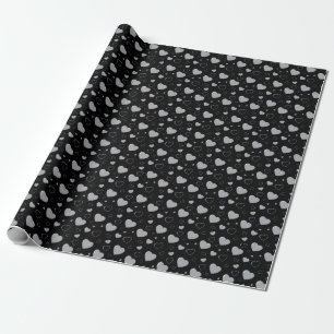 Papier Cadeau Cœurs gris brillants motif mignon romantique