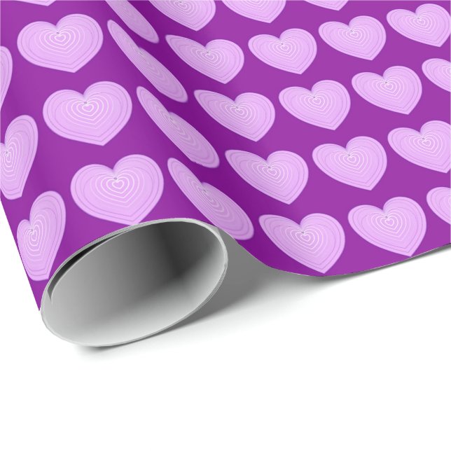 Papier Cadeau Cœurs lavande pastel sur fond violet foncé (Coin rond)
