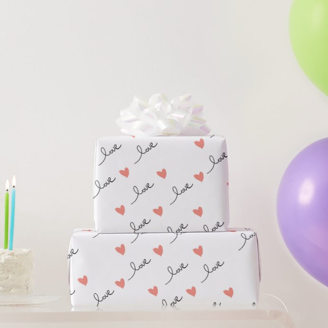 Papier Cadeau Cœurs mignons et script d'amour pour la Saint-Vale (Cadeaux de fête)