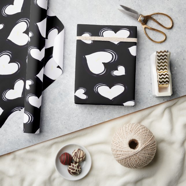 Papier Cadeau Cœurs mignons noirs (Artisanat)