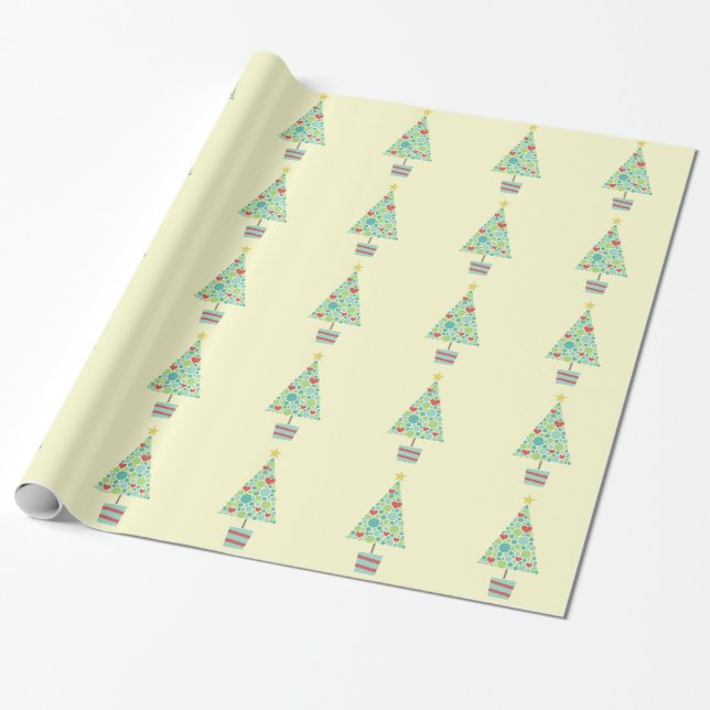 Papier Cadeau Coeurs mignons pastel moderne sapin de Noël (Déroulé)