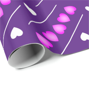Papier Cadeau Coeurs mignons rose et blanc sur violet ou votre c