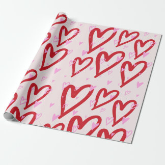 Papier Cadeau Coeurs mignons rose et rouge