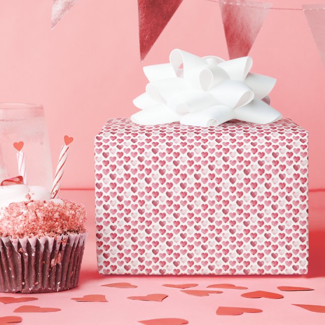Papier Cadeau Cœurs mini aquarelle rouge et rose (Créateur téléchargé)