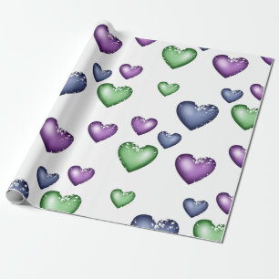 Papier Cadeau Coeurs Motif bleu vert pourpre pour Saint Valentin