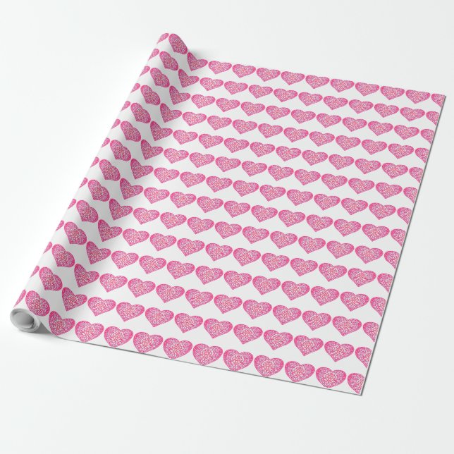 Papier Cadeau Coeurs Motif unique Rouge Blanc Bleu Jaune (Déroulé)