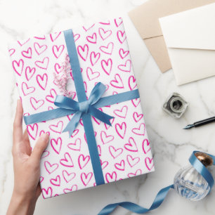 Papier Cadeau Coeurs Motifs minimalistes roses Saint Valentin