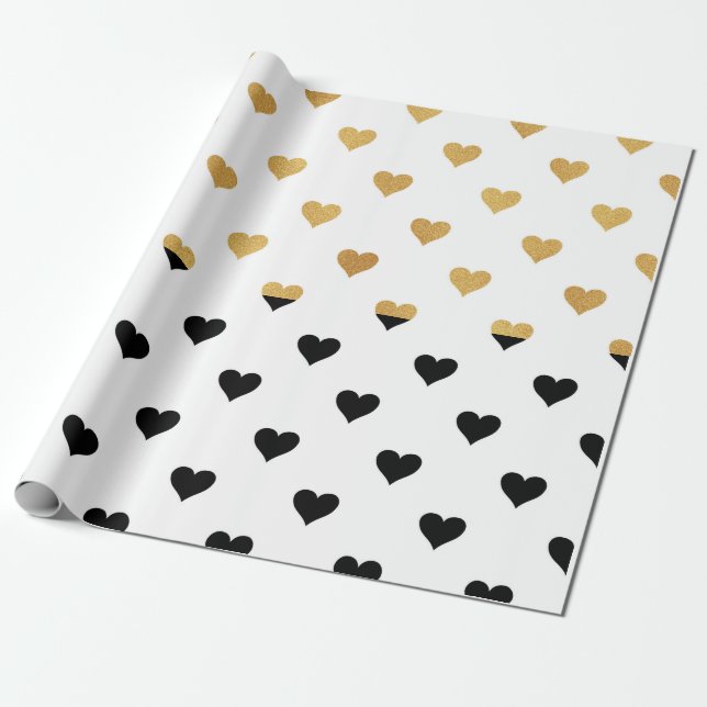 Papier Cadeau Coeurs noir et or (Déroulé)