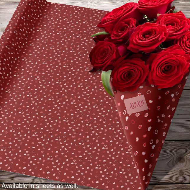 Papier Cadeau Cœurs - Ombré Rose Clair sur Rouge (Hearts - Light Pink on Red Ombre Wrapping Paper-Roses- By Leapfroglisics Shop)