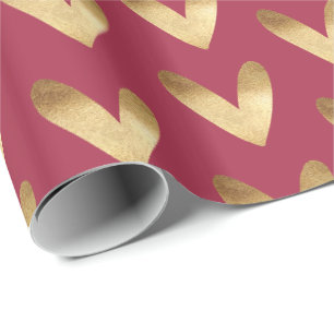 Papier Cadeau Coeurs Ombre Rouge Or