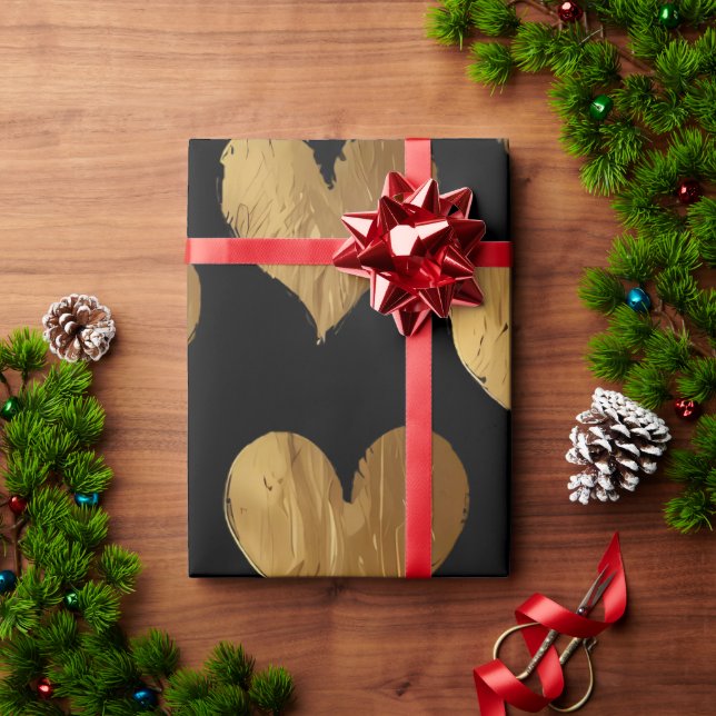 Papier Cadeau Coeurs Or mignons (Cadeau de vacances)