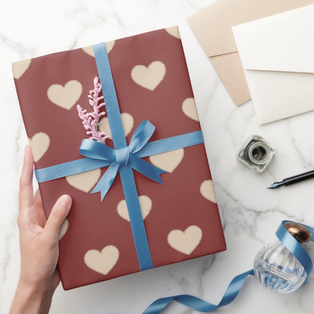 Papier Cadeau Cœurs Pailletés Rouge Crème (Cadeaux)