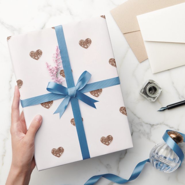 Papier Cadeau Cœurs Pailletés Sucre Brun Amour Saint-Valentin (Cadeaux)