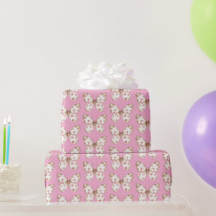 Papier Cadeau Coeurs papillon rose fille Anniversaire