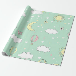 Papier Cadeau Cœurs pastel et nuages Aquarelle Rêve (11)