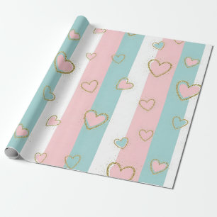 Papier Cadeau Cœurs pastel modernes avec des reflets dorés subti