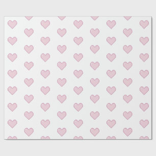 Papier Cadeau Cœurs Pixelisés Roses sur Fond Blanc