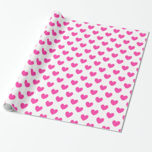 Papier Cadeau Cœurs pois rose fuchsia sur fond blanc
