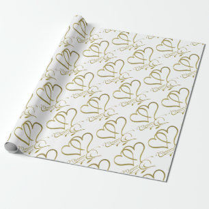Papier Cadeau Cœurs pour toujours or sur fond blanc