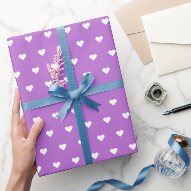 Papier Cadeau Coeurs pourpre et blanc | Papier d'enrobage person (Cadeaux)