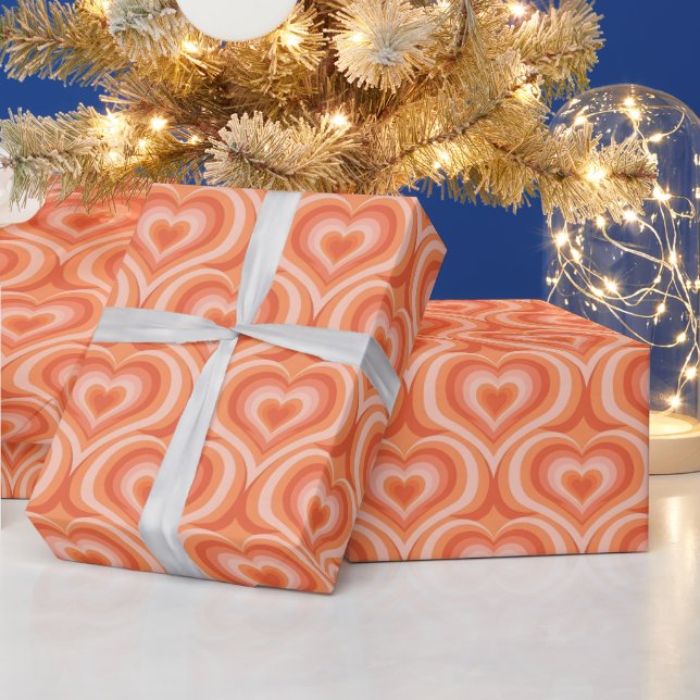 Papier Cadeau Cœurs Rétro Groovy pour la Saint-Valentin (Vacances)