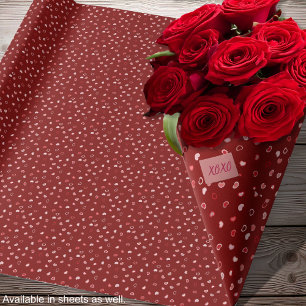 Papier Cadeau Coeurs - Rose clair sur Ombre rouge