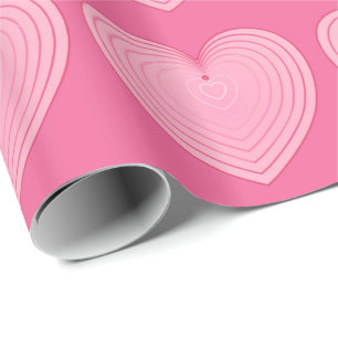 Papier Cadeau Cœurs rose corail sur fond rose foncé