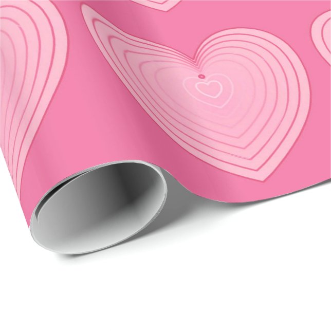 Papier Cadeau Cœurs rose corail sur fond rose foncé (Coin rond)