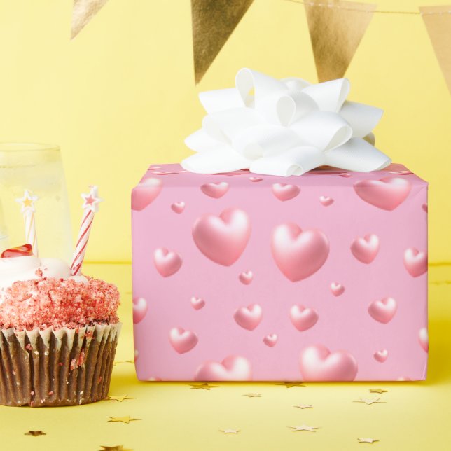 Papier Cadeau Cœurs roses  (Fête d'anniversaire)