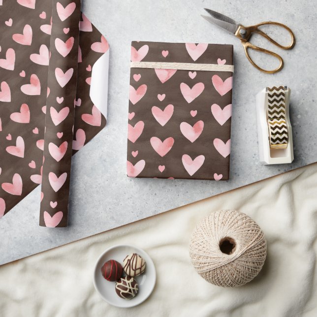 Papier Cadeau Cœurs roses Anniversaire Cocoa marron (Artisanat)