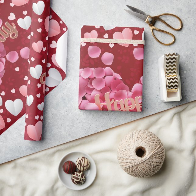 Papier Cadeau Coeurs roses Élégants La Saint-Valentin Envelopper (Artisanat)