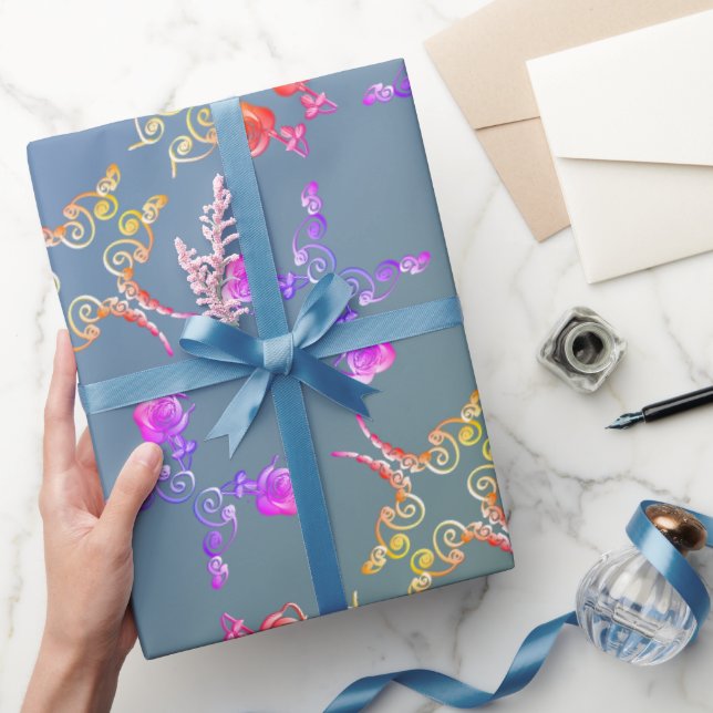 Papier Cadeau Coeurs Roses Faberge sur Pale Blue Moss Wrapping P (Cadeaux)