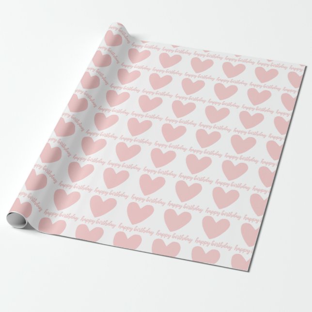 Papier Cadeau Coeurs roses Joyeux anniversaire (Déroulé)