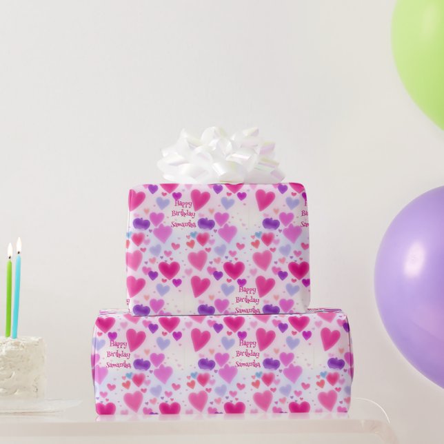 Papier Cadeau Coeurs roses mignons et filles Joyeux anniversaire (Cadeaux de fête)