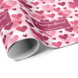 Papier Cadeau Coeurs roses & Personnalisé I Love You Texte Saint