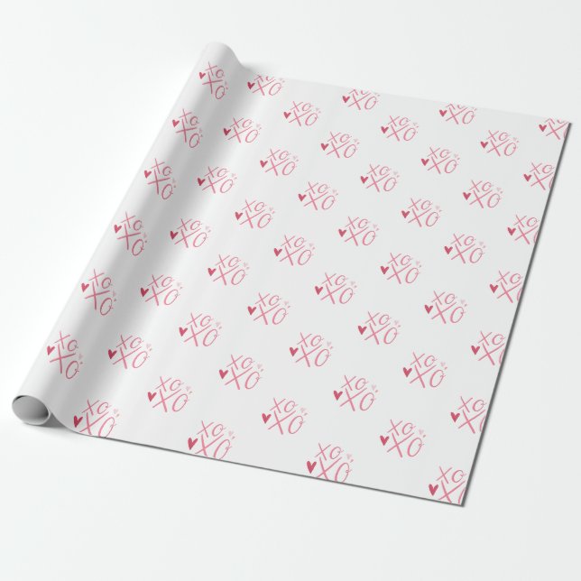 Papier Cadeau Cœurs roses "XOXO"Joyeuse Saint-Valentin  (Déroulé)
